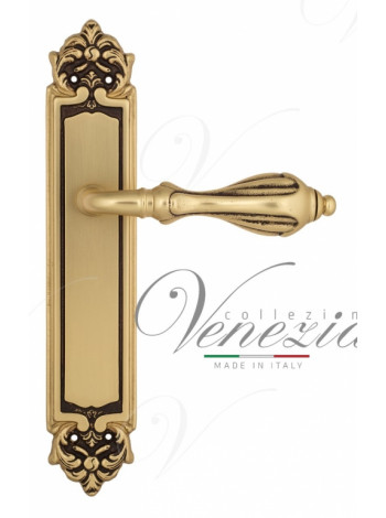 Ручка дверная на планке проходная Venezia Anafesto PL96 французское золото + коричневый