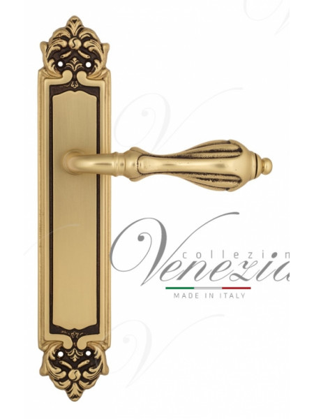 Ручка дверная на планке проходная Venezia Anafesto PL96 французское золото + коричневый