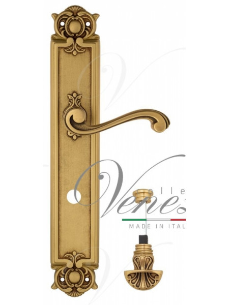 Ручка дверная на планке с фиксатором Venezia Vivaldi WC-4 PL97 французское золото + коричневый