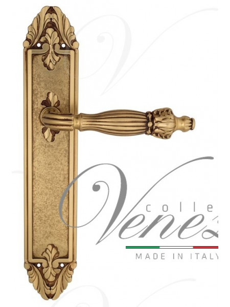 Ручка дверная на планке проходная Venezia Olimpo PL90 французское золото + коричневый