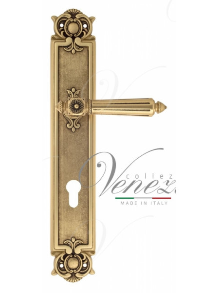Ручка дверная на планке с фиксатором Venezia Castello CYL PL97 французское золото + коричневый