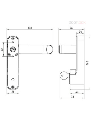 Внешняя нажимная ручка Doorlock V PD700/H2 серия Variant, черная, с цилиндром. Для противопожарных дверей. Толщина двери до 105мм