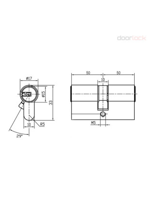 Цилиндровый механизм DOORLOCK V 2300AB N серия Variant, никелированный, 50x50мм, 5 перф.ключей